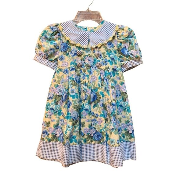 Vintage 90s Girl's 4 Floral Dress Cottagecore Puffy Sleeve Made in USA